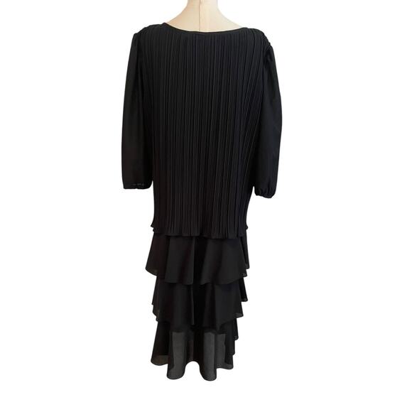 Vintage Black Dress 16 Maxi Whimsigoth Pleated Tiered Cocktail Event NYE Mature - Picture 2 of 9